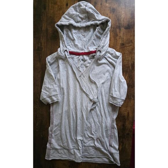 GAP (RED) Lightweight Short Sleeve Hoodie Heather Gray V-Neck Loungewear Size L - Picture 1 of 6